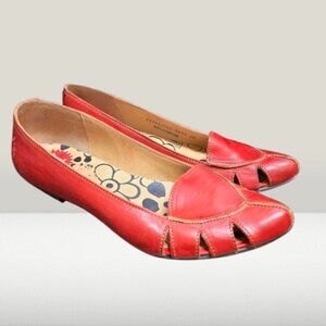 Fly London Red Leather Cut Out Pointed Toe Flats